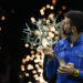 Serbia's Novak Djokovic kisses the trophy after winning the final match against Bulgaria's Grigor Dimitrov at the Paris Masters tennis tournament Sunday, Nov. 5, 2023.