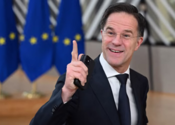 Netherlands' Prime Minister Mark Rutte gestures as he arrives to attend a European Council meeting at the European headquarters in Brussels, on February 1, 2024. EU leaders are to gather in Brussels on February 1, 2024, for a meeting of the European Council, where they will discuss aid to Ukraine as the war nears its second anniversary. (Photo by JOHN THYS / AFP)